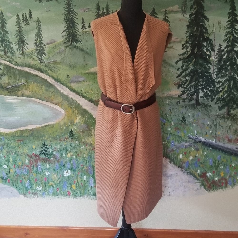 Nic + Zoe long tan duster sweater vest